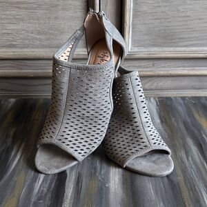 Style & Co Faux Suede Peep-Toe Laser-Cut Ankle Booties - Gray